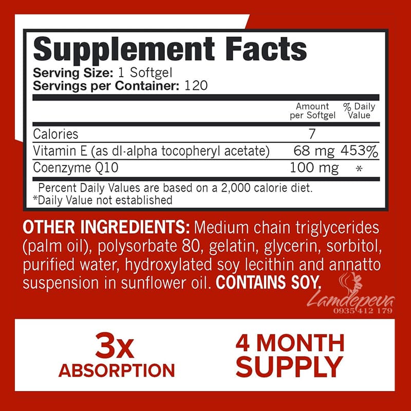 Thành phần thuốc bổ tim Qunol Ultra CoQ10 100mg của Mỹ