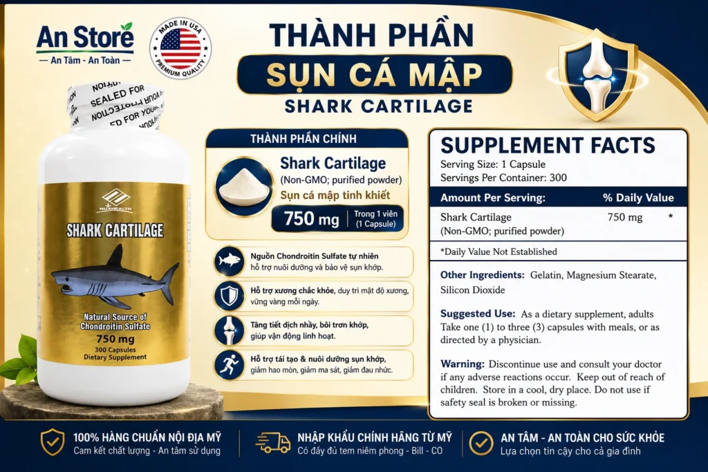 Thành Phần Viên Uống Sụn Vi Cá Mập Nuhealth Shark Cartilage Của Mỹ