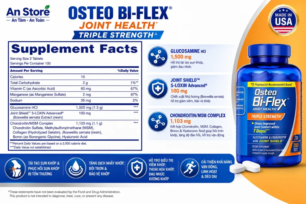 Thành Phần Thuốc Bổ Khớp Osteo Bi-Flex 200 Viên Của Mỹ