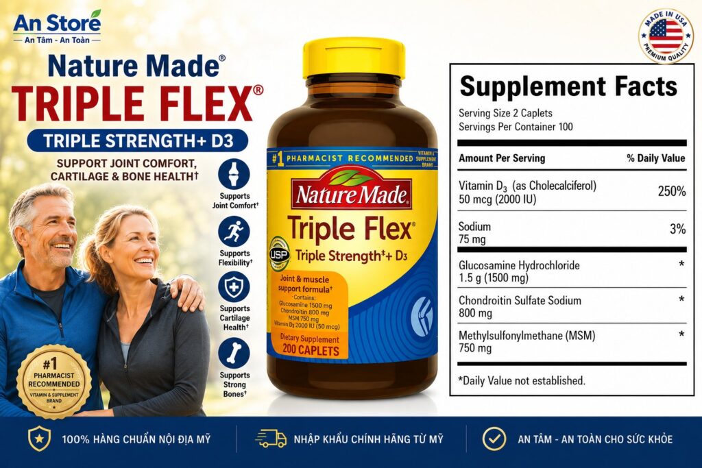 Thành Phần Thuốc Bổ Xương Khớp Nature Made Triple Flex 200 Viên Của Mỹ