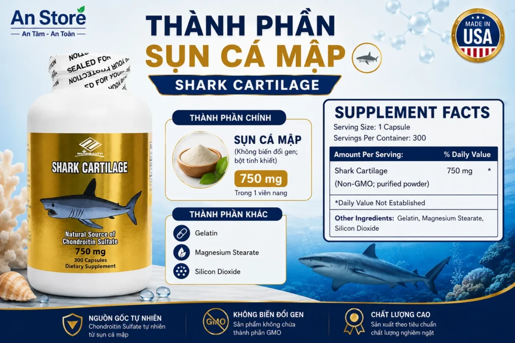Thành Phần Viên Uống Sụn Vi Cá Mập Nuhealth Shark Cartilage Của Mỹ