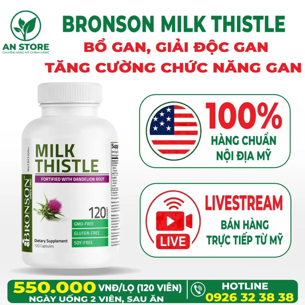 Thuốc Bổ Gan Bronson Milk Thistle 1000mg 120 Viên Của Mỹ