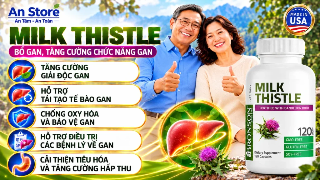 Thuốc Bổ Gan Bronson Milk Thistle 1000mg Của Mỹ 120 Viên Chính Hãng