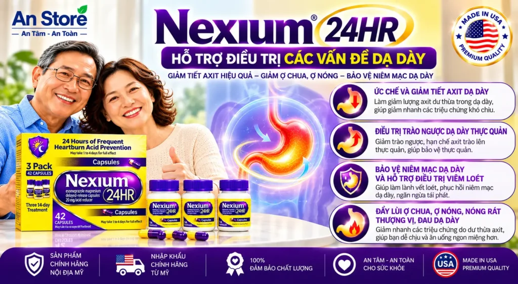 Thuốc Đặc Trị Trào Ngược Dạ Dày Nexium 24HR Của Mỹ Dứt Điểm Ợ Chua Ợ Nóng