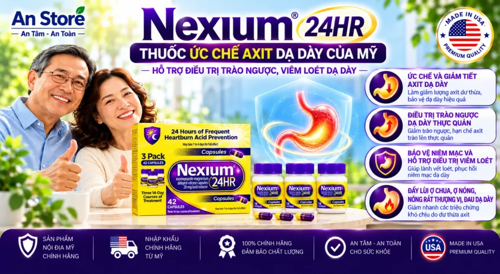 Thuốc Điều Trị Bệnh Dạ Dày Nexium 24HR Của Mỹ Chính Hãng Hộp 42 Viên