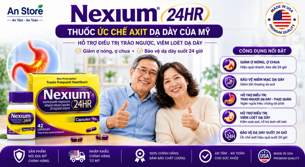 Nexium 24HR - Thuốc Giảm Axit Dạ Dày Của Mỹ Hỗ Trợ Điều Trị Trào Ngược Dạ Dày