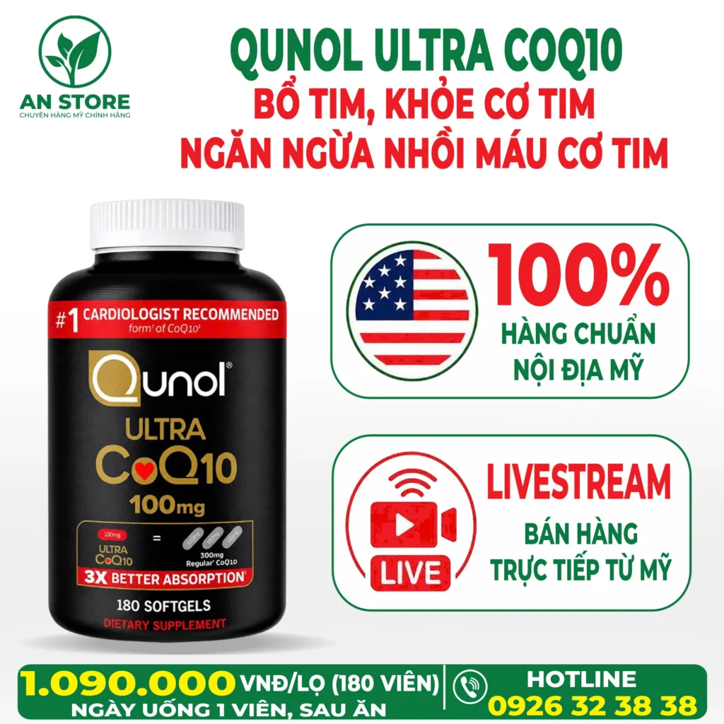 Thuốc Bổ Tim Qunol Ultra CoQ10 100mg 180 Viên Của Mỹ