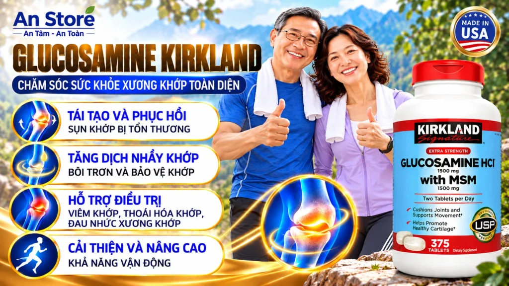 Viên uống Bổ Khớp Kirkland Glucosamine HCL 1500mg With MSM 1500mg Của Mỹ 375 viên chính hãng.