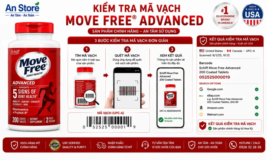 Bổ Khớp Move Free Do An Store Cung Cấp Luôn Có Mã Vạch Chuẩn Mỹ UPC-A