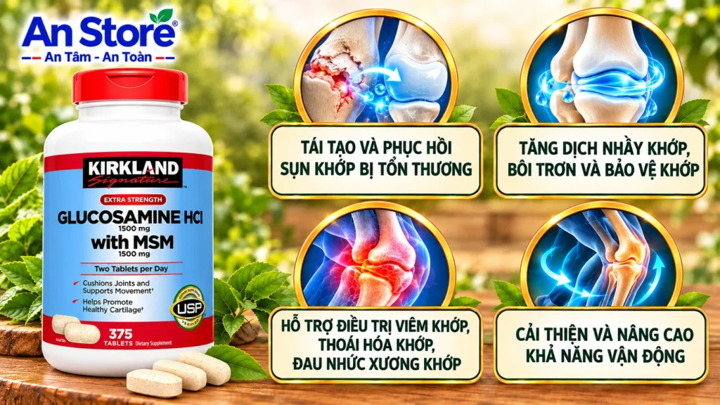 Công Dụng Tái Tạo Sụn Khớp Và Tăng Dịch Nhầy Khớp Của Thuốc Bổ Khớp Glucosamine HCL 1500mg With MSM 1500mg Mỹ