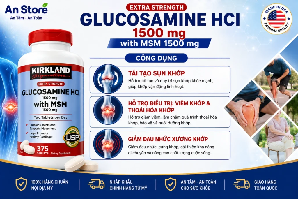Công Dụng Thuốc Bổ Xương Khớp Kirkland Glucosamine HCL 1500mg With MSM 1500mg Của Mỹ