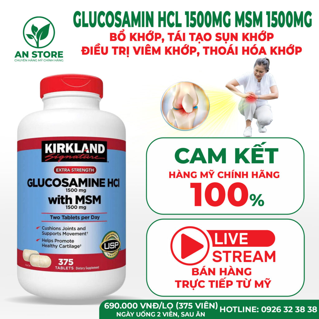 Viên Uống Bổ Khớp Kirkland Glucosamine HCL 1500mg MSM 1500mg 375 Viên Của Mỹ