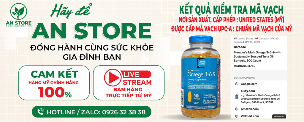 Mã Vạch UPC-A Dầu Cá Omega 3-6-9 Member’s Mark 1600mg 300 Viên Của Mỹ
