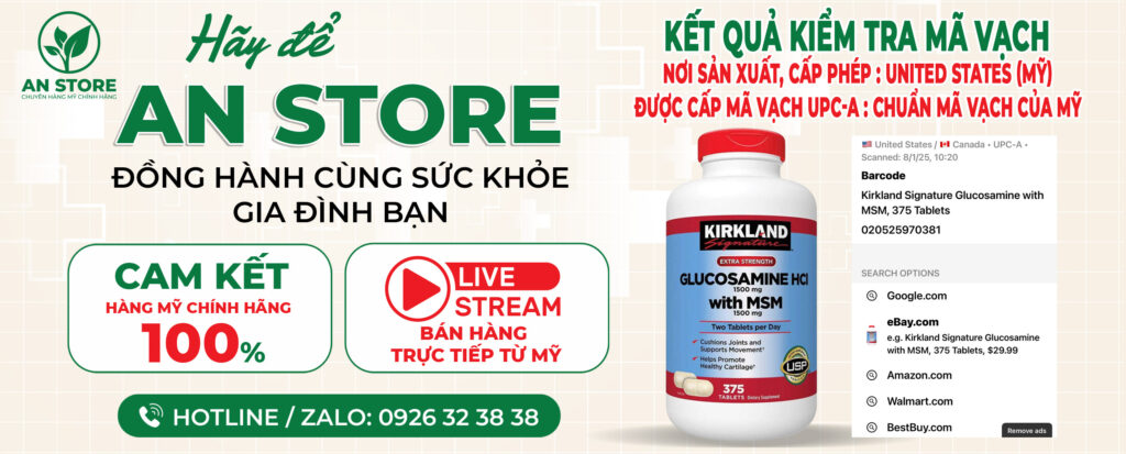 Mã vạch UPC-A Viên Uống Bổ Khớp Kirkland Glucosamine HCL 1500mg With MSM 1500mg 375 Viên Của Mỹ