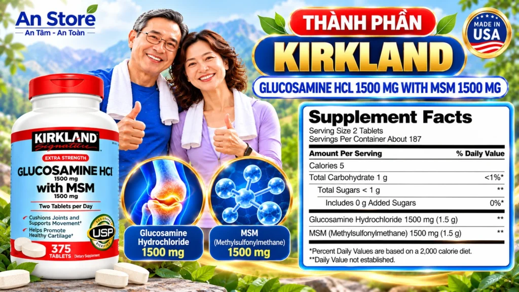 Thành Phần Thuốc Bổ Xương Khớp Kirkland Glucosamine HCL 1500mg With MSM 1500mg Của Mỹ