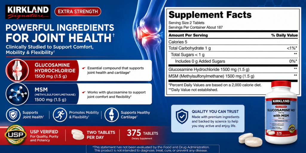 Thành Phần Thuốc Bổ Khớp Kirkland Glucosamine HCL 1500mg With MSM 1500mg