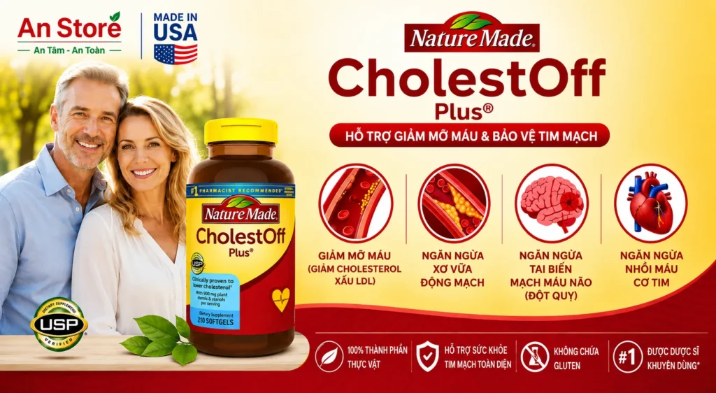 Thuốc Giảm Mỡ Máu Nature Made CholestOff Plus 210 Viên Của Mỹ Chính Hãng