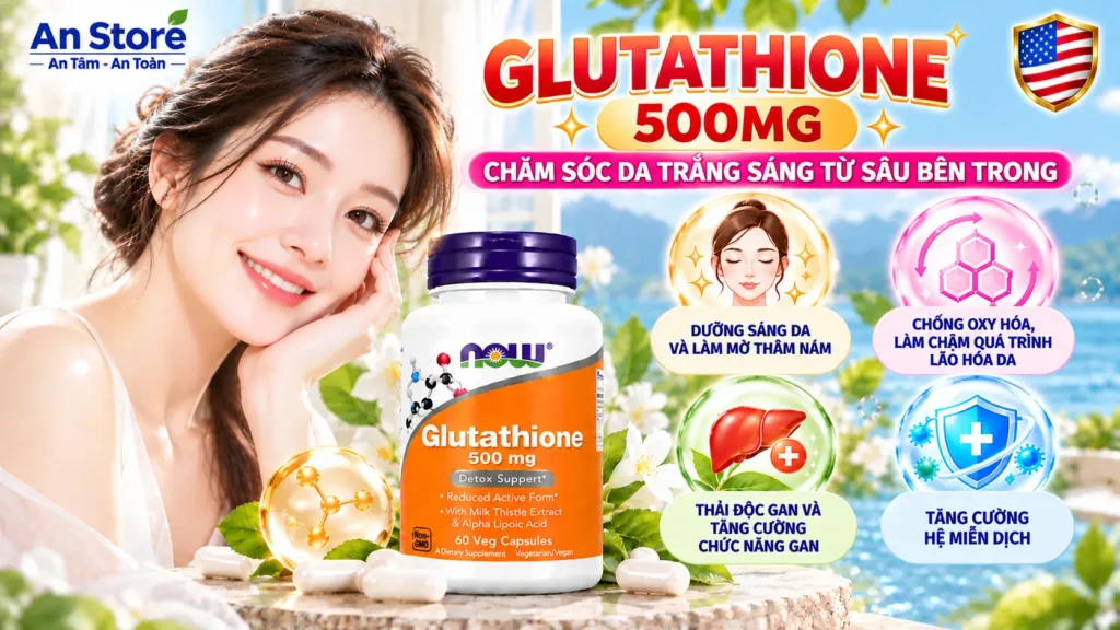 Viên Uống Trắng Da Now Glutathione 500mg 60 Viên Của Mỹ