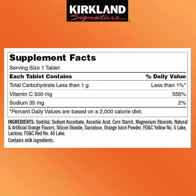 Thành Phần Viên Ngậm Vitamin C Kirkland 500mg Của Mỹ