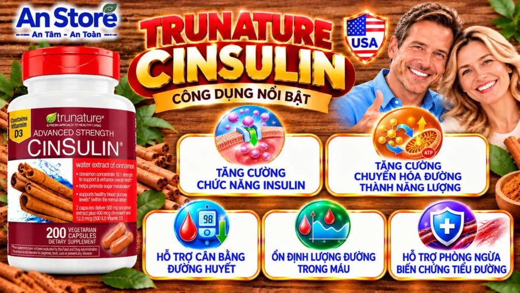 Công Dụng Thuốc Trị Bệnh Tiểu Đường Trunature Advanced Strength Cinsulin Của Mỹ