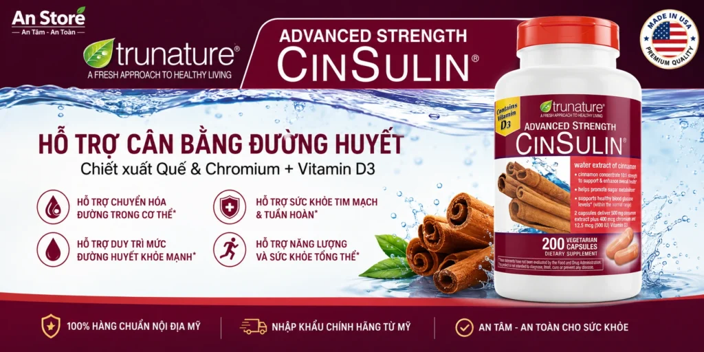 Thuốc Điều Trị Bệnh Tiểu Đường Trunature Cinsulin Của Mỹ Lọ 200 Viên Hỗ Trợ Cân Bằng Đường Huyết