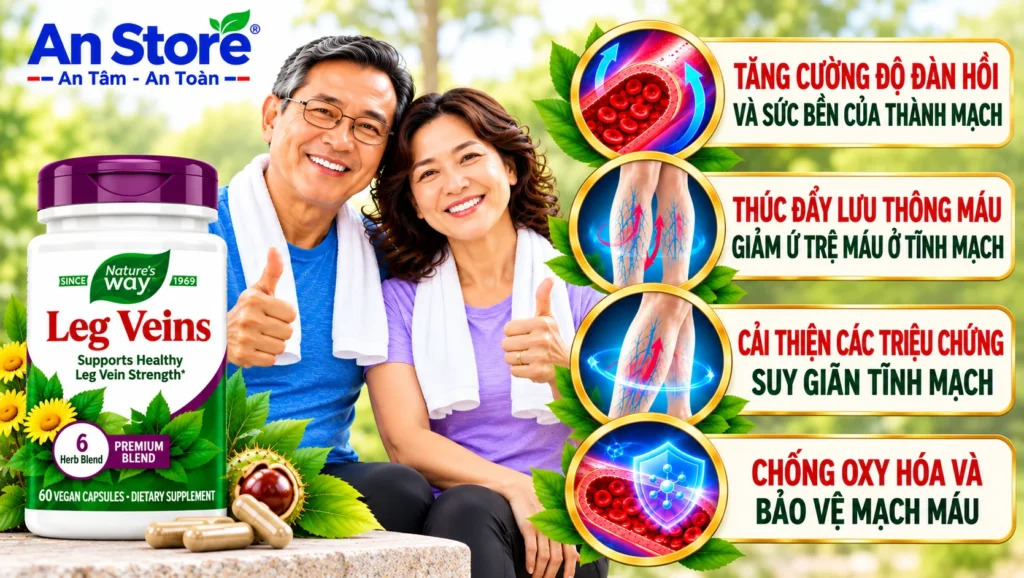 Viên Uống Hỗ Trợ Điều Trị Suy Giãn Tĩnh Mạch Nature’s Way Leg Veins Chuẩn Nội Địa Mỹ