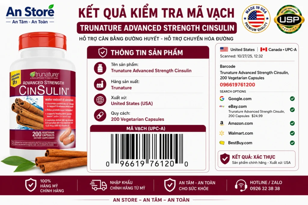 Trunature Cinsulin Do An Store Cung Cấp Luôn Có Mã Vạch Chuẩn Mỹ UPC-A