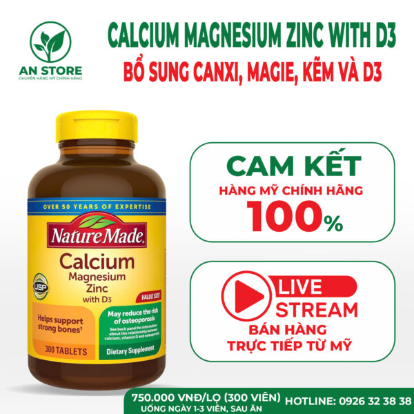 Viên Uống Bổ Sung Calcium Magnesium Zinc with Vitamin D3 Của Mỹ