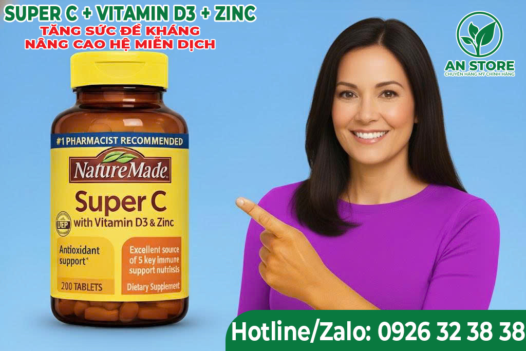 Viên Uống Bổ Sung Vitamin C + D3, Zinc 200 Viên Của Mỹ
