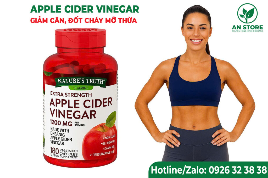 Viên Uống Giảm Cân Giấm Táo Apple Cider Vinegar 1200 mg 180 Viên Của Mỹ
