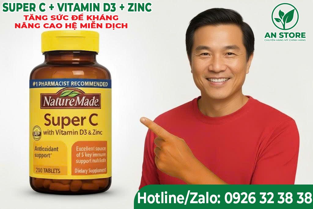 Viên Uống Nature Made Super C With Vitamin D3 & Zinc 200 Viên Của Mỹ