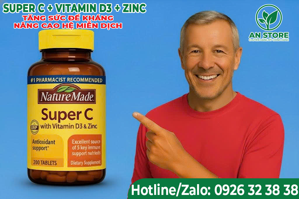 Viên Uống Nature Made Super C With Vitamin D3 & Zinc Của Mỹ