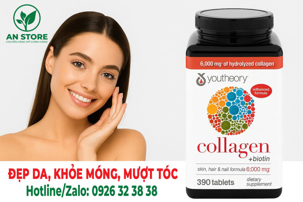 Viên Uống Youtheory Collagen + Biotin 390 Viên Của Mỹ