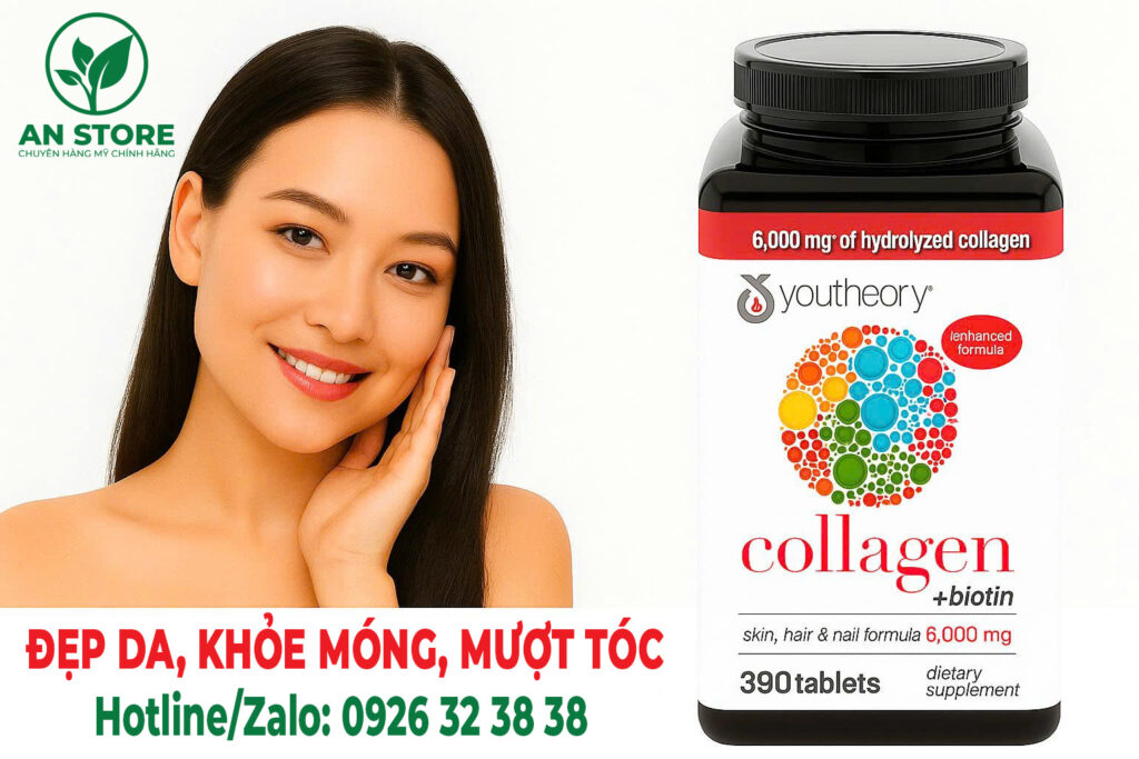 Viên Uống Youtheory Collagen + Biotin Của Mỹ