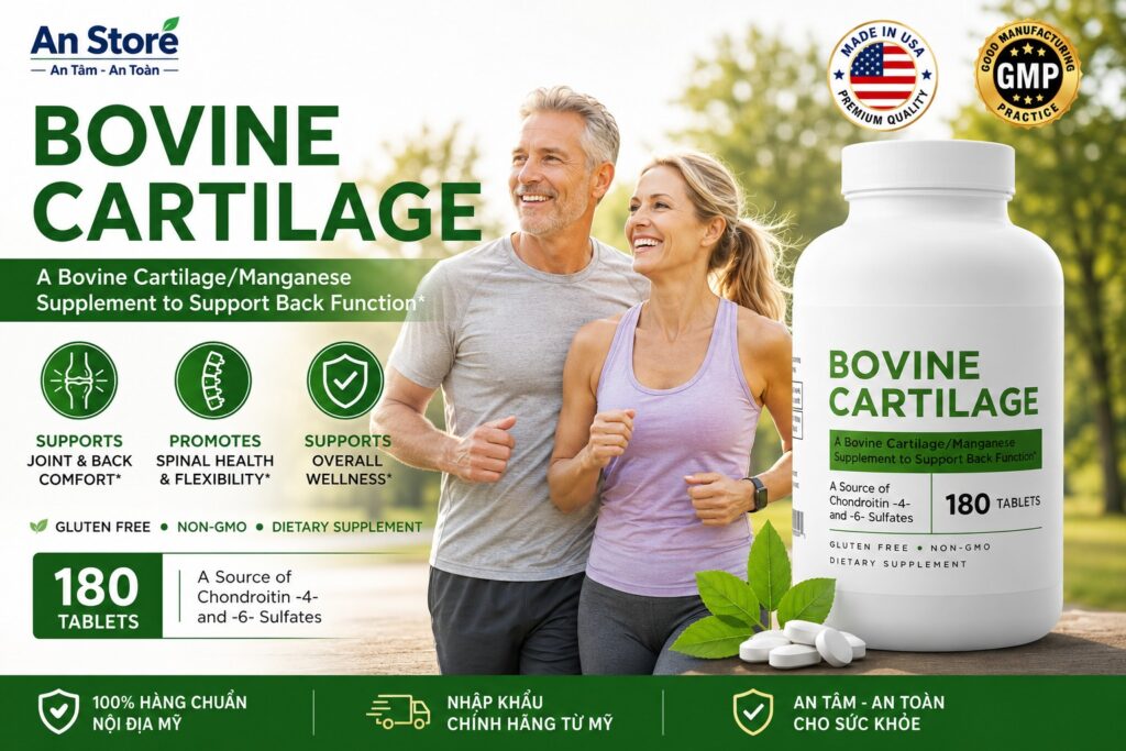 Sụn Khí Quản Bò Rừng Bovine Cartilage 180 Viên Của Mỹ Chính Hãng