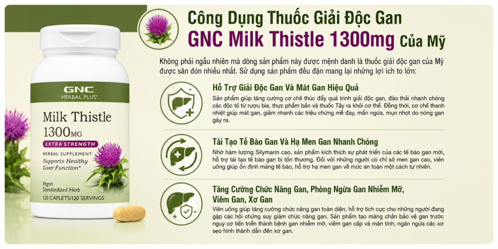 Công Dụng Thuốc Bổ Gan GNC Milk Thistle 1300mg Của Mỹ