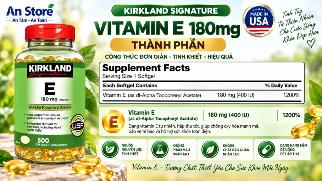 Thành Phần Viên Uống Vitamin E Kirkland 180mg Của Mỹ