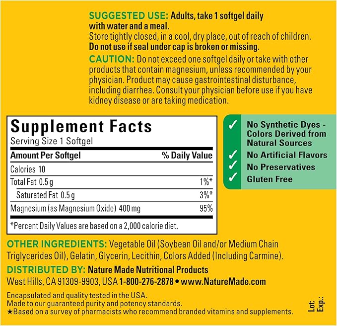 Thành Phần Của Viên Uống Nature Made Magnesium 400 mg Của Mỹ