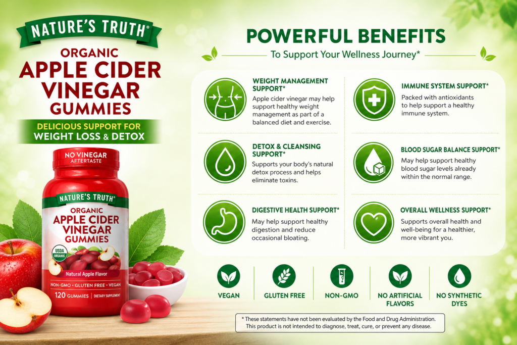 Công Dụng Kẹo Dẻo Giảm Cân Giấm Táo Nature’s Truth Của Mỹ