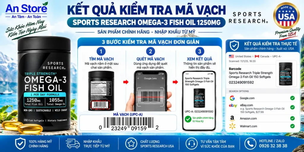 Dầu Cá Sports Research Do An Store Cung Cấp Luôn Có Mã Vạch Chuẩn Mỹ UPC-A