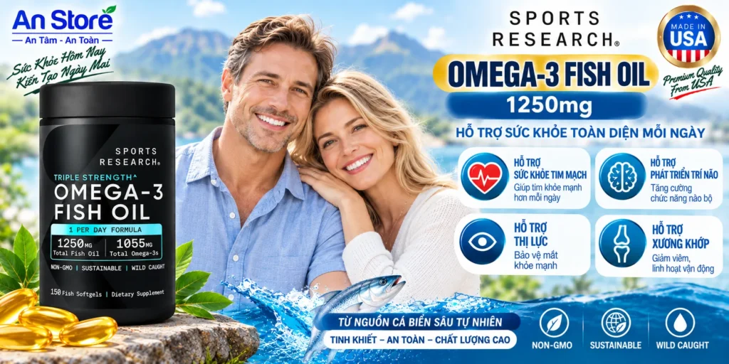 Dầu Cá Sports Research Omega-3 Fish Oil 1250mg 150 Viên Của Mỹ