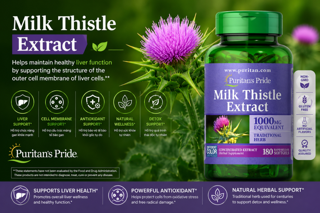Thuốc Bổ Gan Puritan’s Pride Milk Thistle Extract 1000mg Của Mỹ