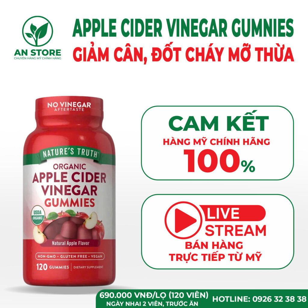 Kẹo Dẻo Giảm Cân Giấm Táo Apple Cider Vinegar Gummies Của Mỹ