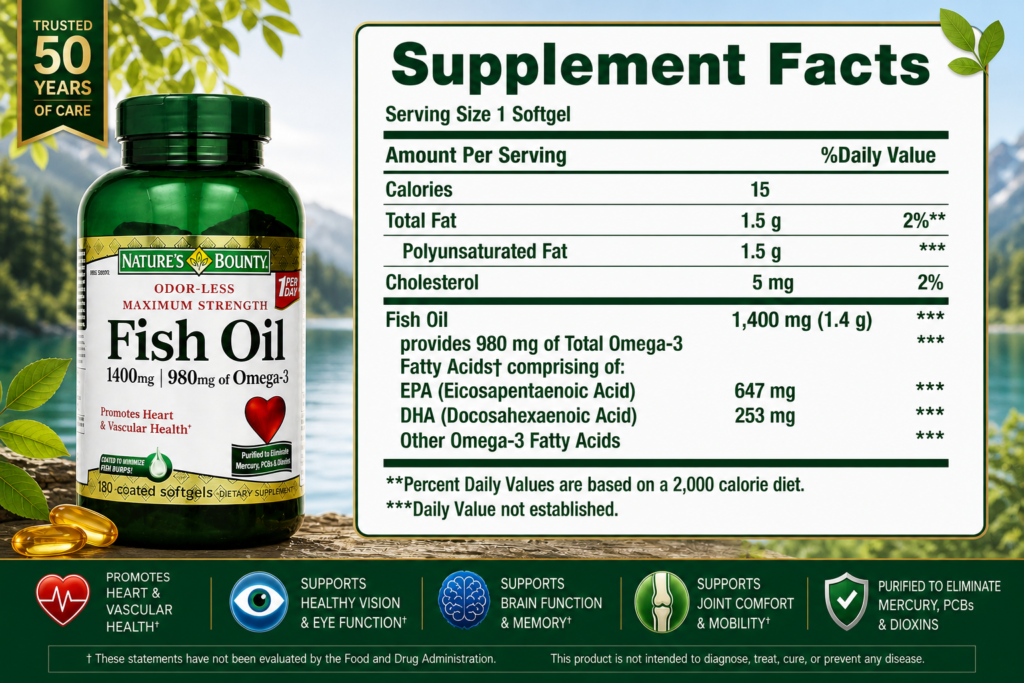 Thành Phần Chi Tiết Trong Mỗi Viên Dầu Cá Nature’s Bounty Fish Oil 1400mg