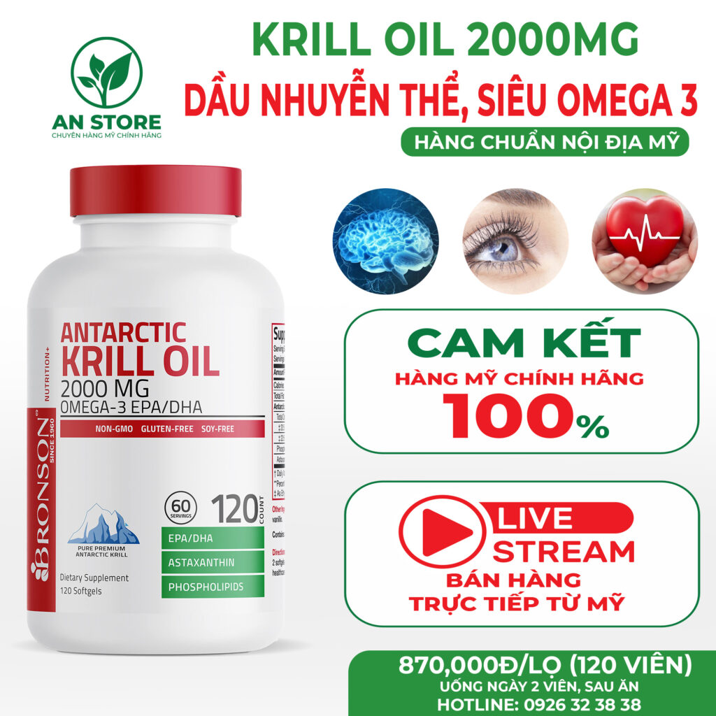 Dầu Nhuyễn Thể Bronson Antarctic Krill Oil Omega 3 2000mg Của Mỹ
