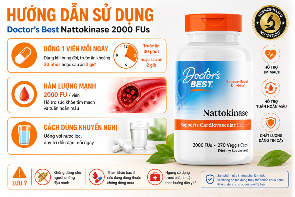 Cách Sử Dụng Viên Uống Doctor’s Best Nattokinase 2000 Fus Của Mỹ