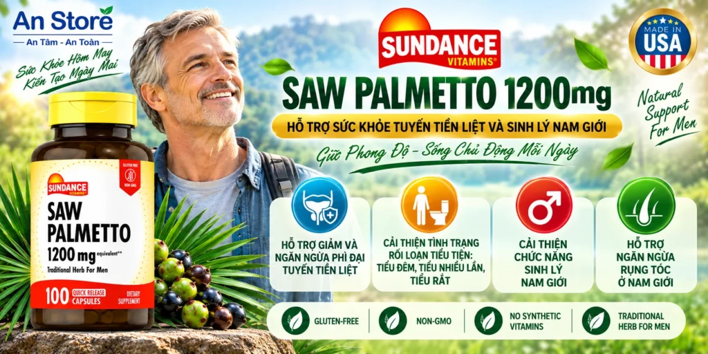 Công Dụng Của Thuốc Trị Phì Đại Tuyến Tiền Liệt Sundance Saw Palmetto 1200mg Mỹ