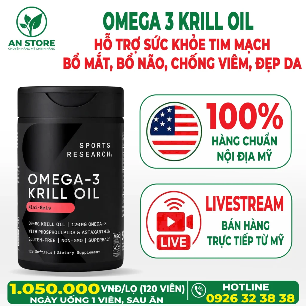 Dầu Nhuyễn Thể Sports Research Omega-3 Krill Oil 120 Viên Của Mỹ