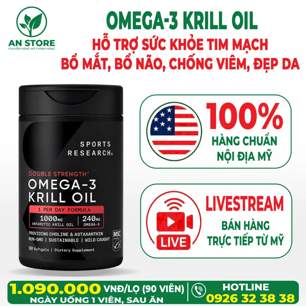 Dầu Nhuyễn Thể Sports Research Omega-3 Krill Oil 90 Viên Của Mỹ
