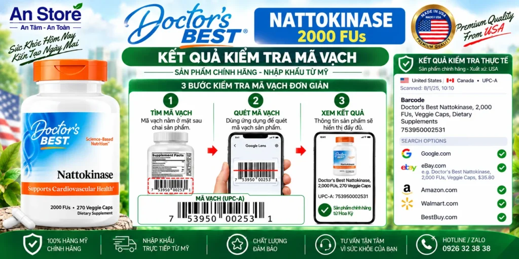 Doctor's Best Nattokinase 2000 Fus Do An Store Cung Cấp Luôn Có Mã Vạch Chuẩn Mỹ UPC-A
